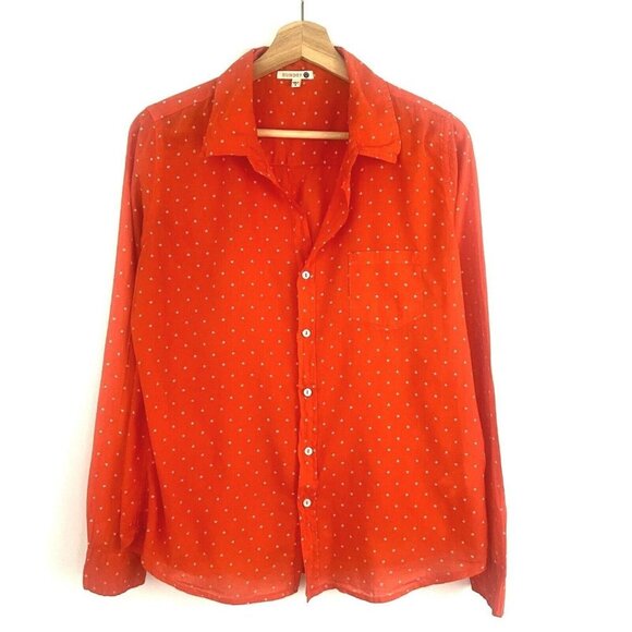 Sundry Star Print Shirt  S Button Down Gauze Collared Orange Novelty Print - Picture 1 of 7